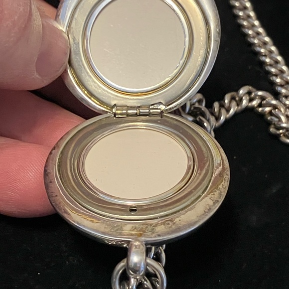 Ralph Lauren Faux Tortoise Shell Cabochon Locket Long Silver Chain - Picture 3 of 4